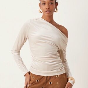 Abercrombie & Fitch NWT NEW! Small S Velvet Cream off Shoulder Blouse top shirt